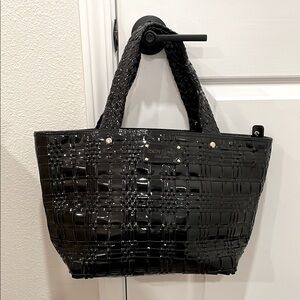 KATE SPADE Black Patent Woven Leather Satchel Tote Shopper Shoulder Bag